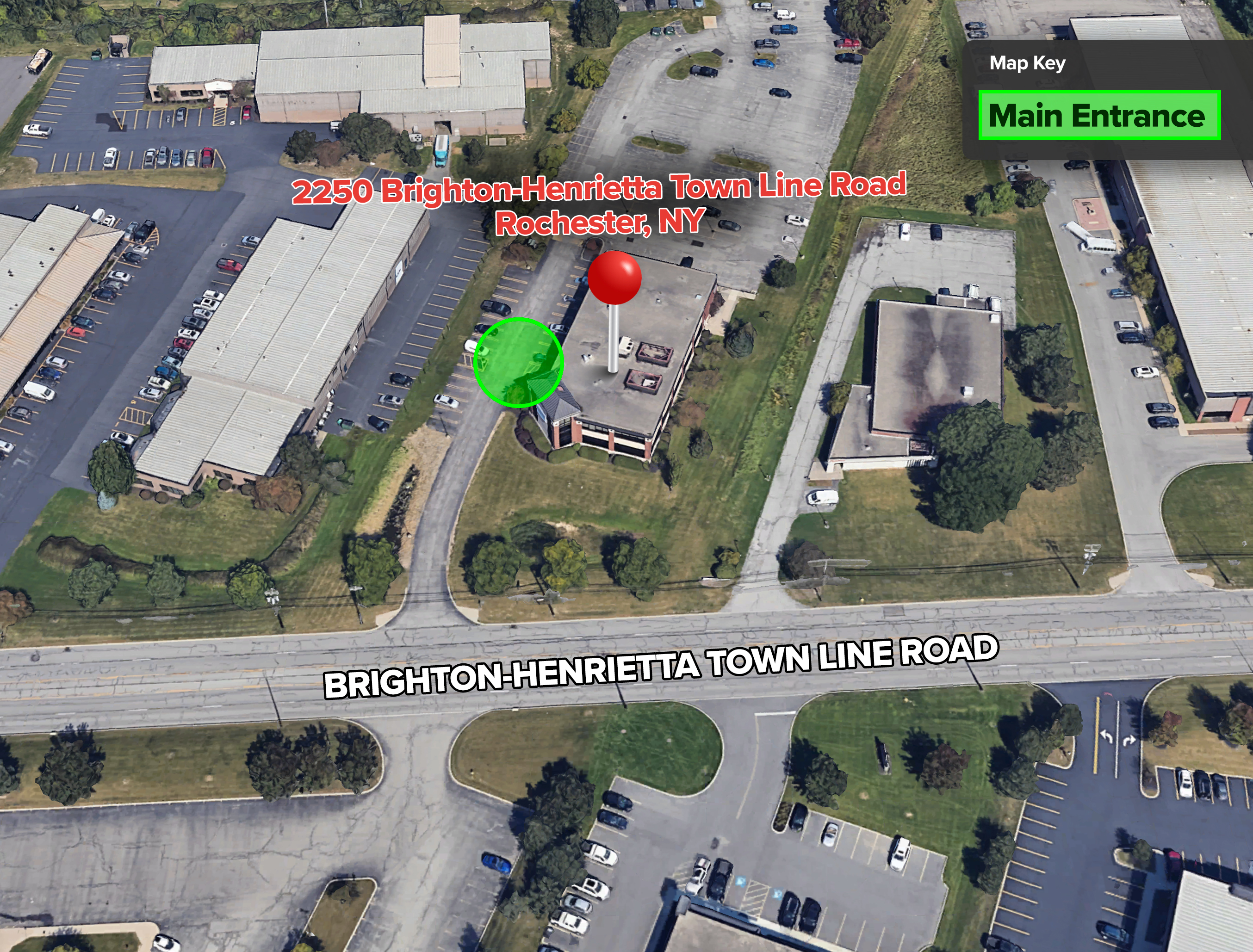 A map of the Rochester testing center and parking lot