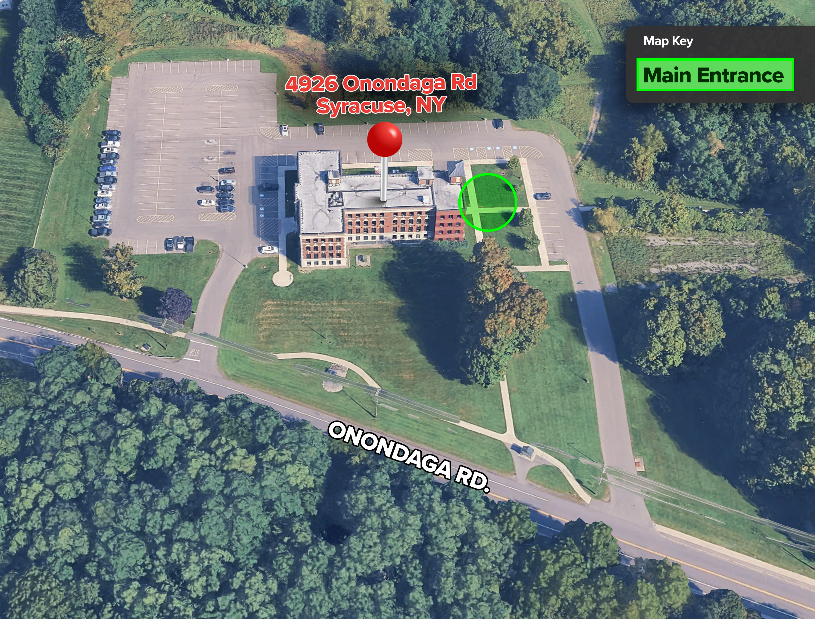 A map of the Syracuse testing center and parking lot