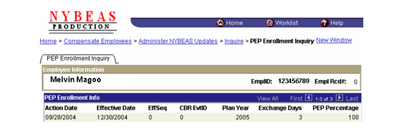 PEP Enrollment Inquiry Screen Image