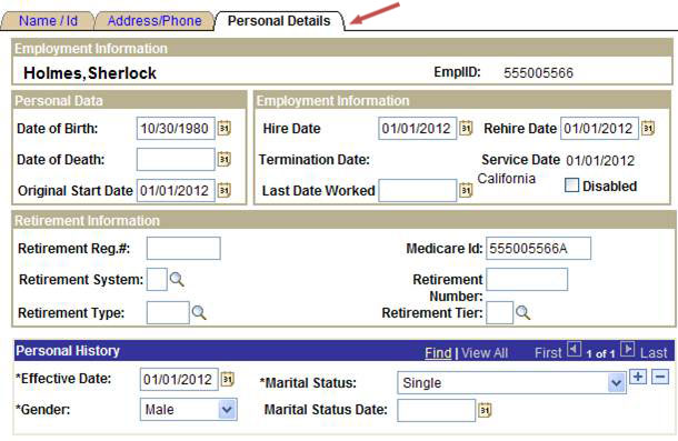Personal Details Tab Location