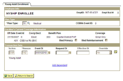 Young Adult Enrollment Form