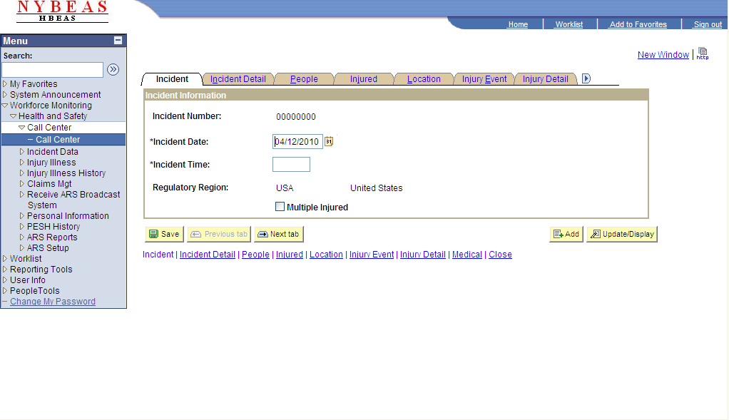 call center - incident page.