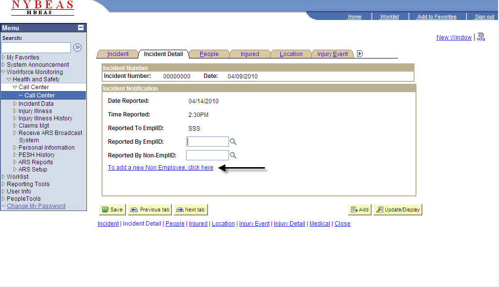 Call Center - Incident Detail - Add New Non Employee