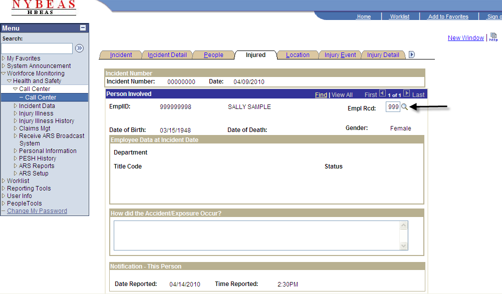 Call Center - Injured - Employee Record
