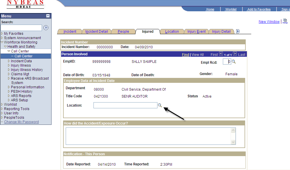 Call Center - Injured - Employee Location