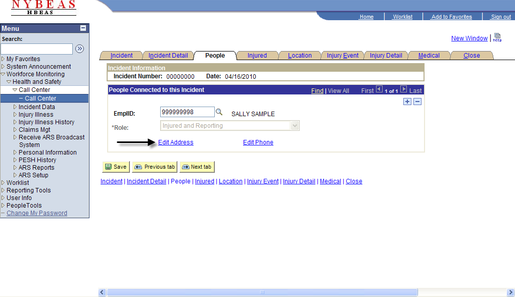 Call Center - People - Edit Injured Employee Address