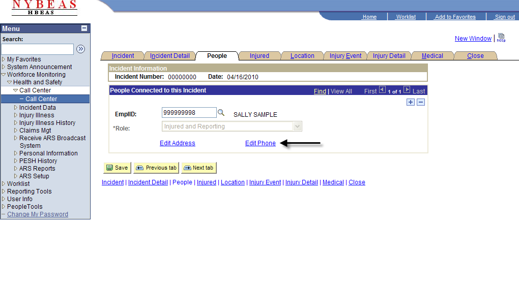 Call Center - People - Edit Injured Employee Phone