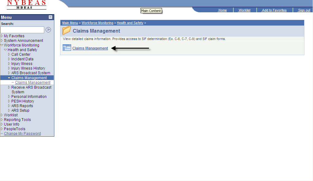 Workforce Monitoring screen indicating claims management button