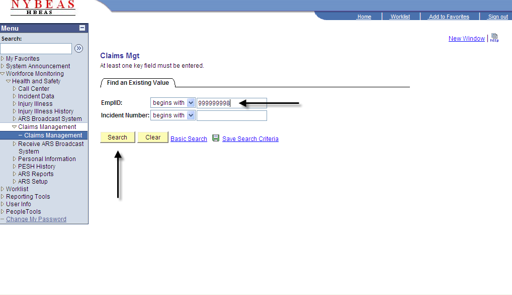 Workforce Monitoring screen indicating employee ID and then search button