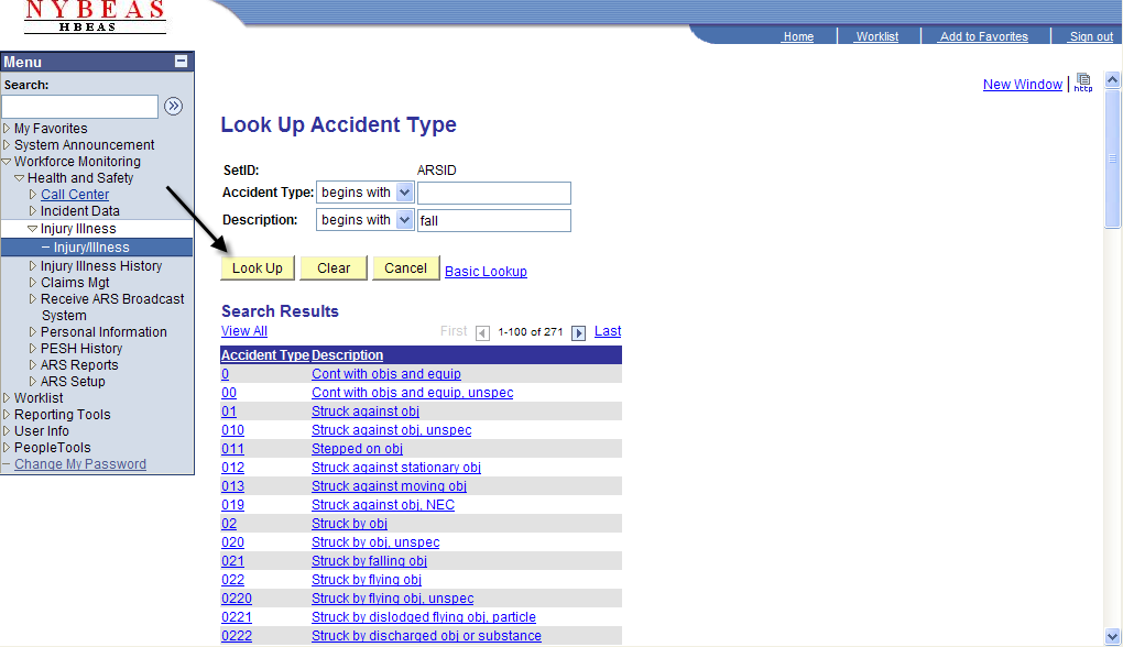 Injury Illness - Detail - Accident Type Look Up